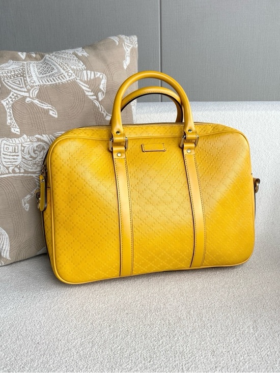 Gucci | Yellow Leather Men's Briefcase Bag Top Handle Crossbody | Like New - Picture 4 of 9